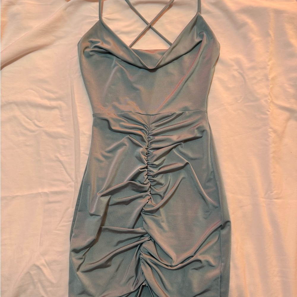 Windsor Light Blue Backless Ruched Dress